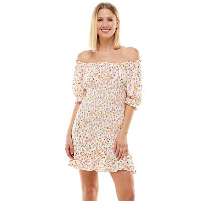 Juniors' Lily Rose Short Sleeve Smocked Bodycon Dress