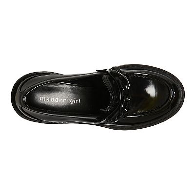 Madden Girl Ambrosse Black Black Chunky Loafer SZ 8. Glossy, 1.75 Block Heel madden-girl-ambrosee-womens-  main image 3