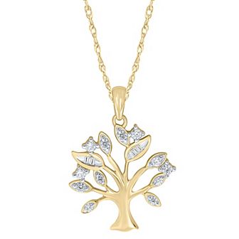10k Gold 1/4 Carat T.W. Diamond Tree of Life Pendant Necklace
