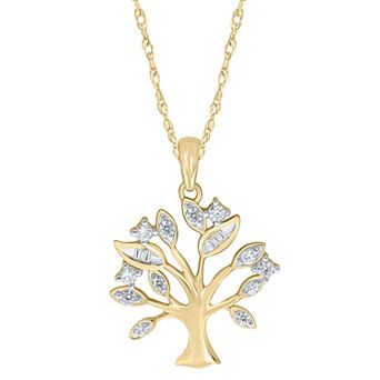 10k Gold 1/4 Carat T.W. Diamond Tree of Life Pendant Necklace