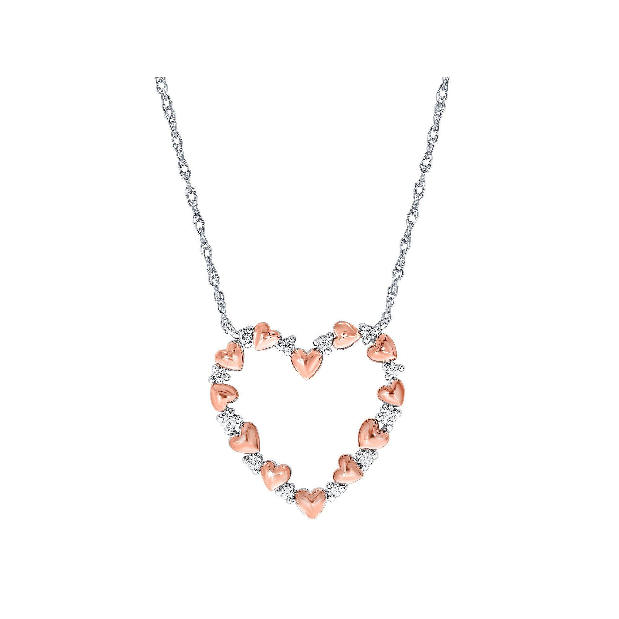 Two Tone 10k Gold 1/6 Carat T.W. Diamond Heart Pendant Necklace, Womens, 