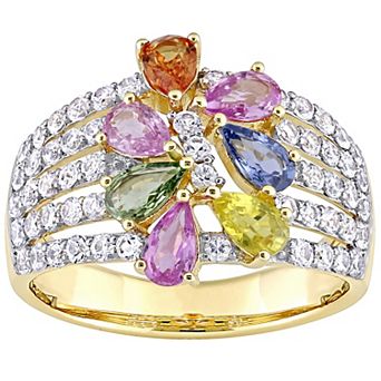 Stella Grace 14k Gold Multicolor Sapphire Cluster Floral Ring
