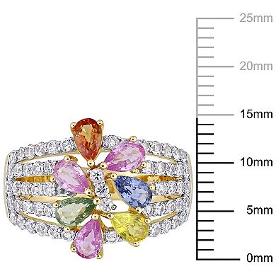 Stella Grace 14k Gold Multicolor Sapphire Cluster Floral Ring