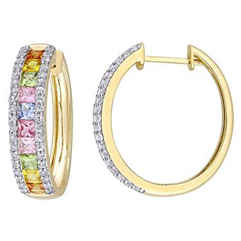 Stella Grace 14k Gold Multicolor Sapphire Hoop Earrings