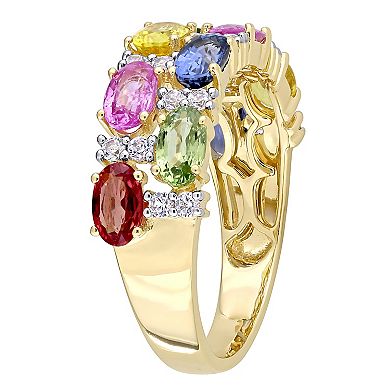 Stella Grace 14k Gold Multi-Color Sapphire Semi-Eternity Ring