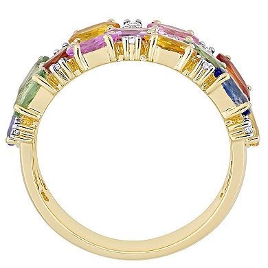 Stella Grace 14k Gold Multi-Color Sapphire Triple-Row Ring