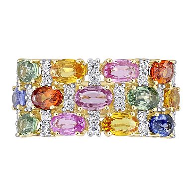 Stella Grace 14k Gold Multi-Color Sapphire Triple-Row Ring