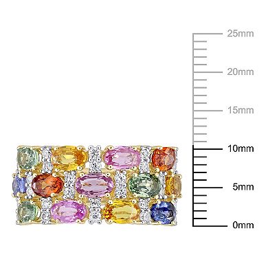 Stella Grace 14k Gold Multi-Color Sapphire Triple-Row Ring