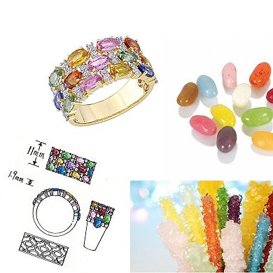 Stella Grace 14k Gold Multi-Color Sapphire Triple-Row Ring