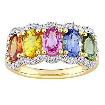 Stella Grace 14k Gold Multi-Color Sapphire 5-Stone Ring