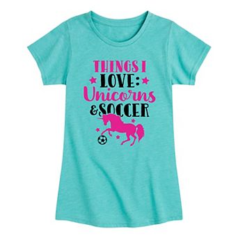 Girls 7-16 Teal Unicorns & Soccer Graphic Tee