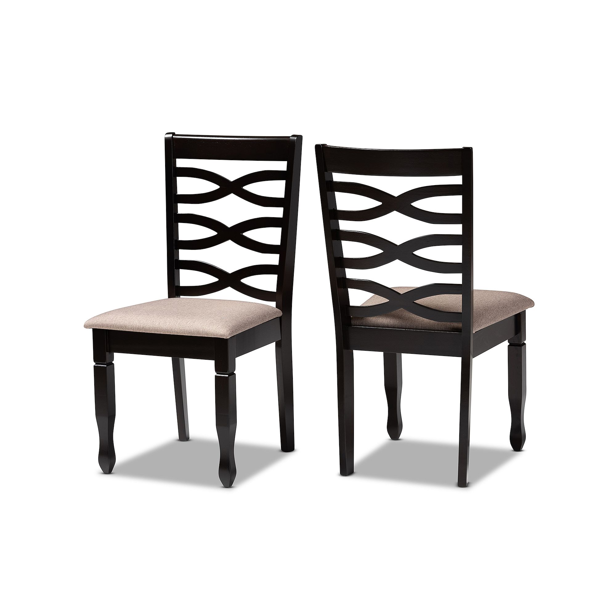 Baxton Studio Lanier Dining Chair 2-piece Set, Sand Dark Brown