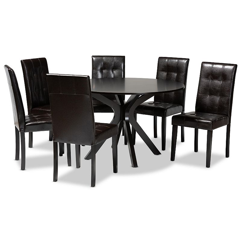Baxton Studio Marie Dining Table & Chair 7-piece Set, Brown