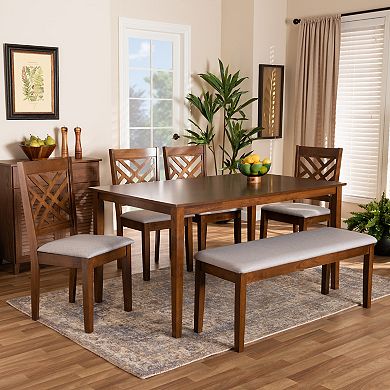 Baxton Studio Gustavo Dining Table, Bench & Chair 6-piece Set