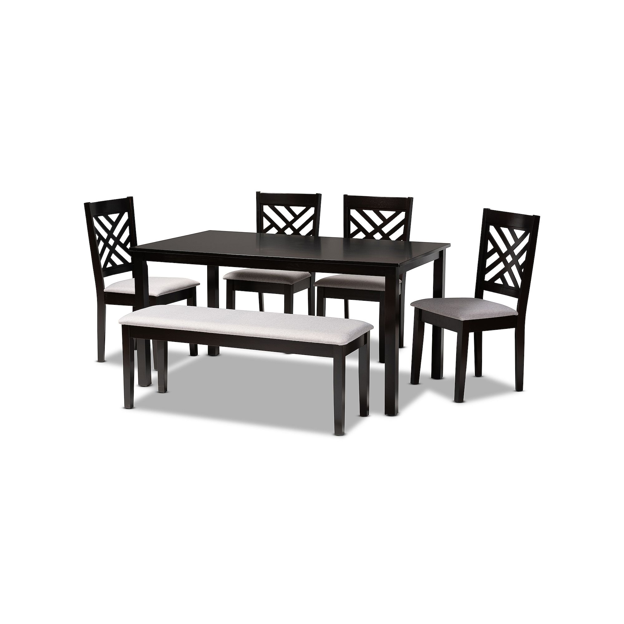 Baxton Studio Gustavo Dining Table, Bench & Chair 6-piece Set, Gray Dark Br