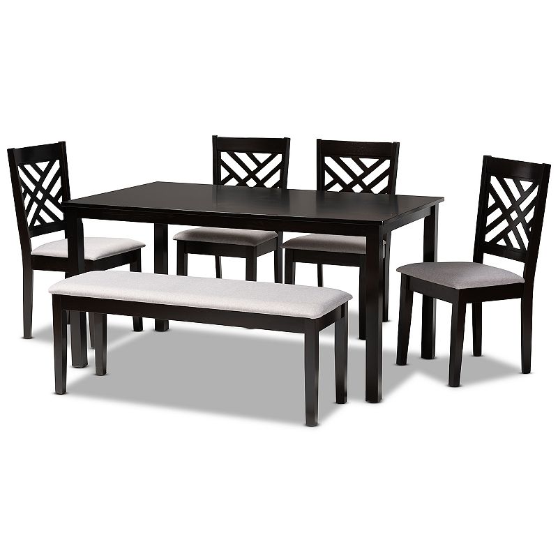 Baxton Studio Gustavo Dining Table, Bench & Chair 6-piece Set, Grey