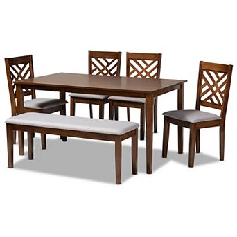 Baxton Studio Gustavo Dining Table, Bench & Chair 6 pc Set