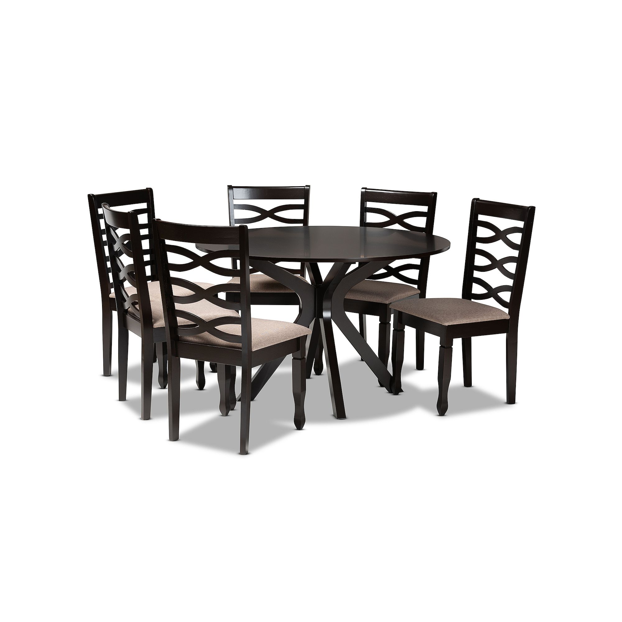 Baxton Studio Mila Dining Table & Chair 7-piece Set, Sand Dark Brown