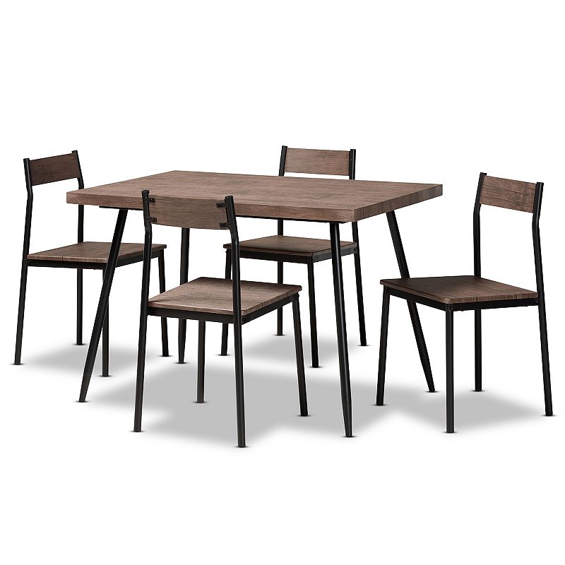 Baxton Studio Mave Dining Table & Chair 5-piece Set, Brown