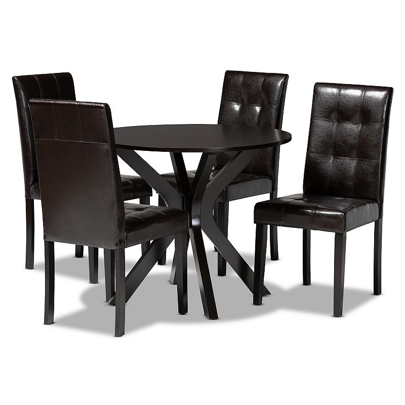 Baxton Studio Marie Dining Table & Chair 5-piece Set, Brown
