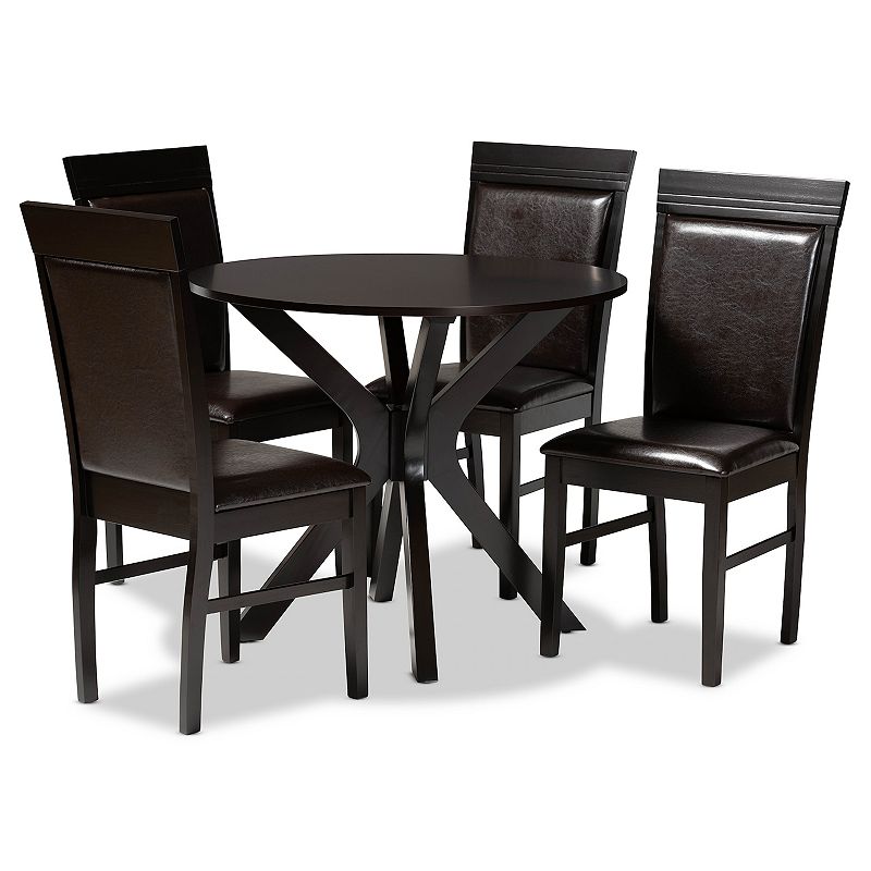 Baxton Studio Jeane Dining Table & Chair 5-piece Set, Brown