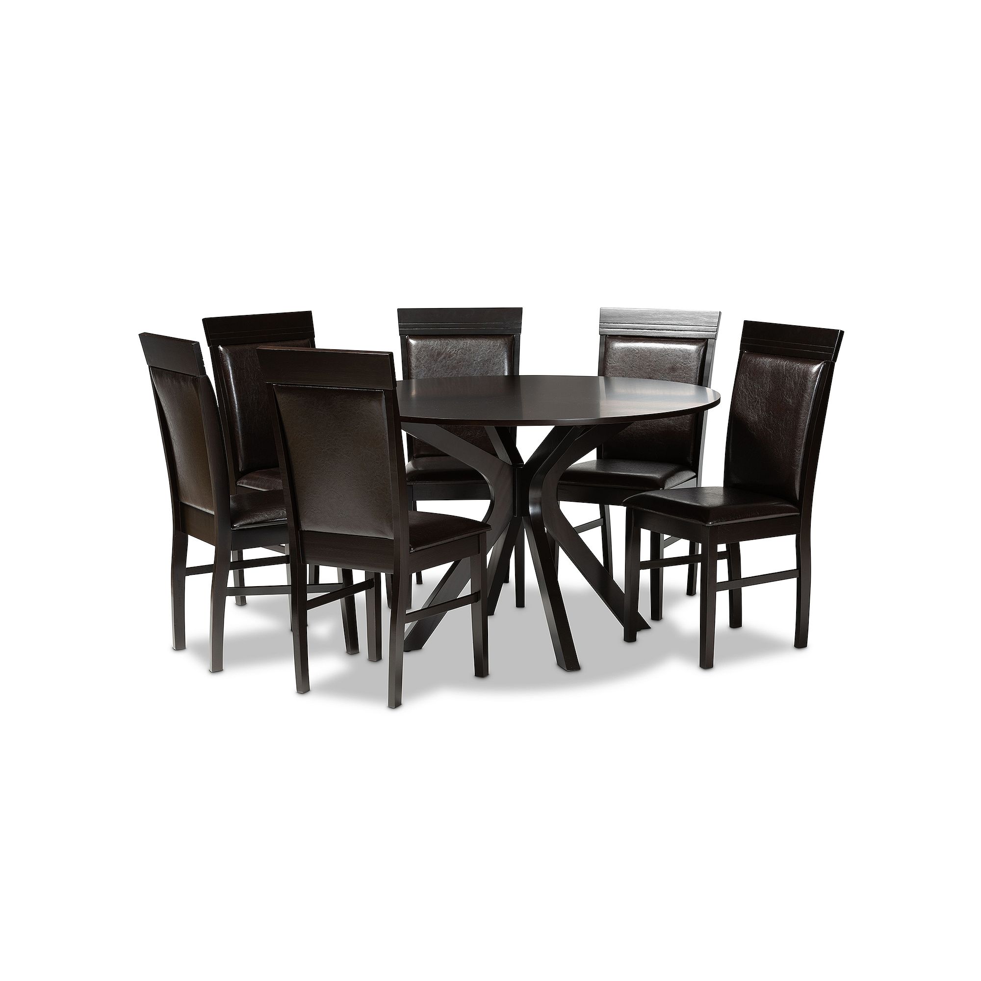 Baxton Studio Jeane Dining Table & Chair 7-piece Set, Dark Brown Brown