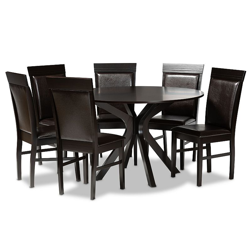 Baxton Studio Jeane Dining Table & Chair 7-piece Set, Brown