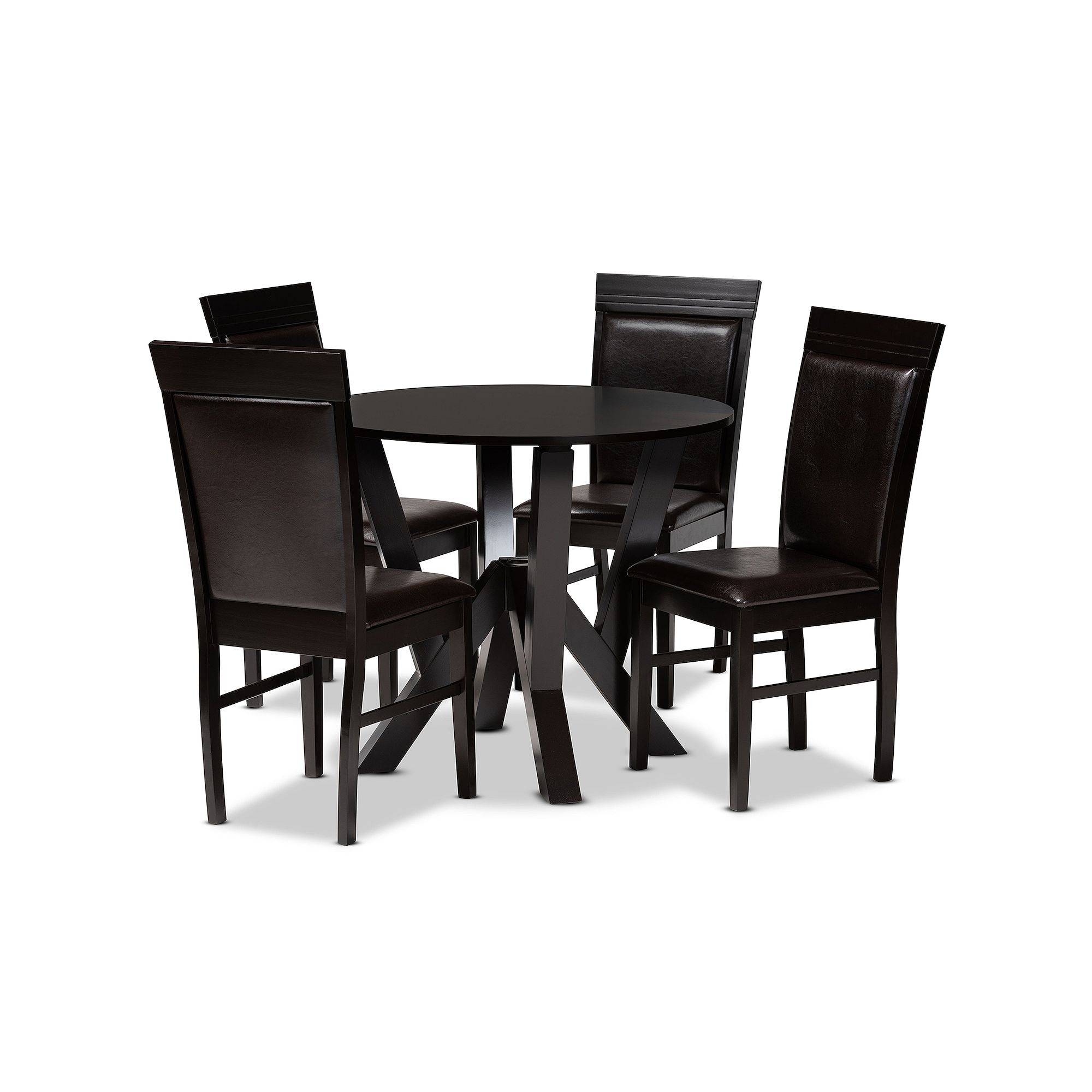 Baxton Studio Nada Dining Table & Chair 5-piece Set, Dark Brown Brown
