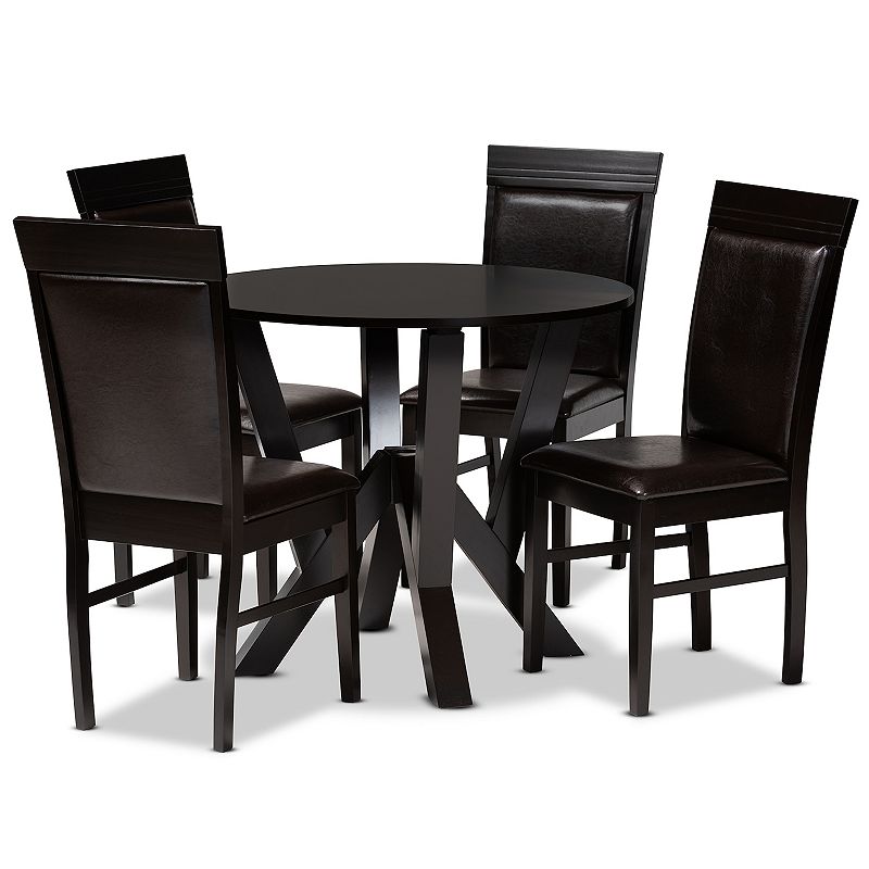 Baxton Studio Nada Dining Table & Chair 5-piece Set, Brown
