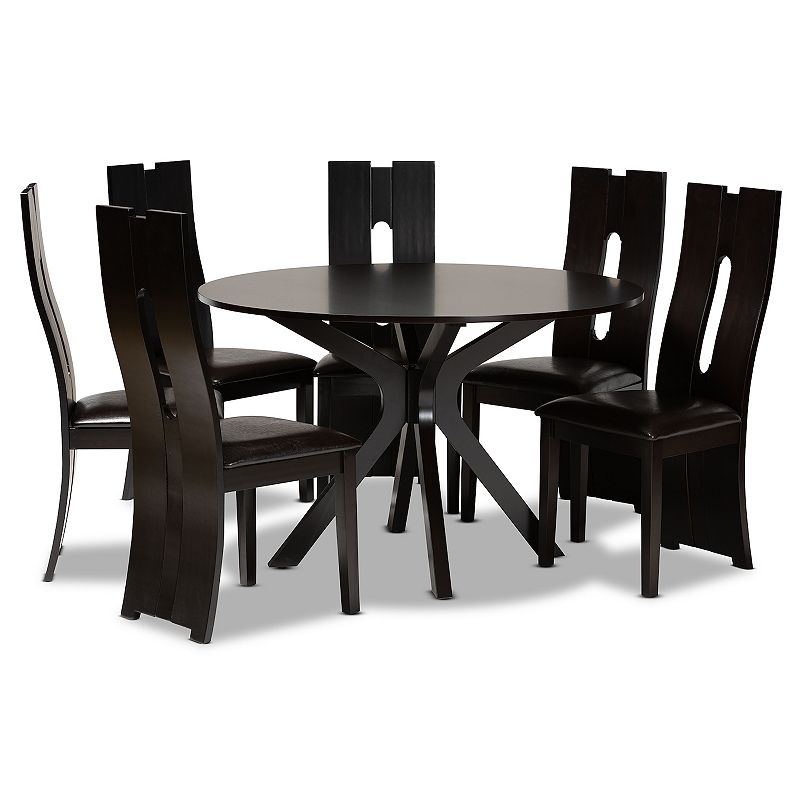 Baxton Studio Kenyon Dining Table & Chair 7-piece Set, Brown