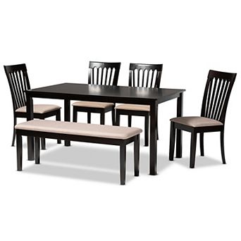 Baxton Studio Minette Dining Table, Bench & Chair 6 pc Set