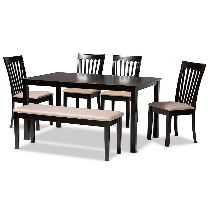 Baxton Studio Minette Dining Table, Bench & Chair 6-piece Set, Brown