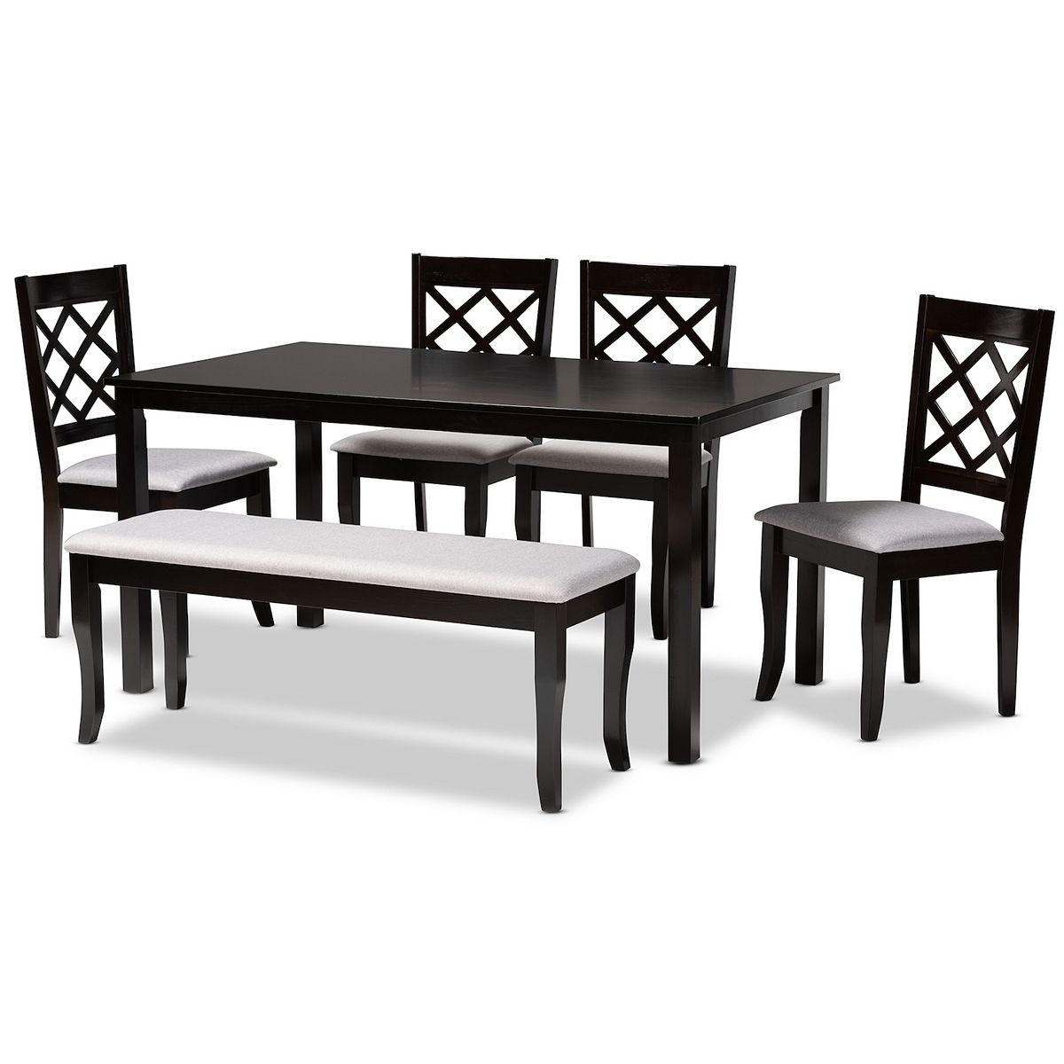 Baxton Studio Andor dining table with bench and chairs 6-piece set, dark finish
