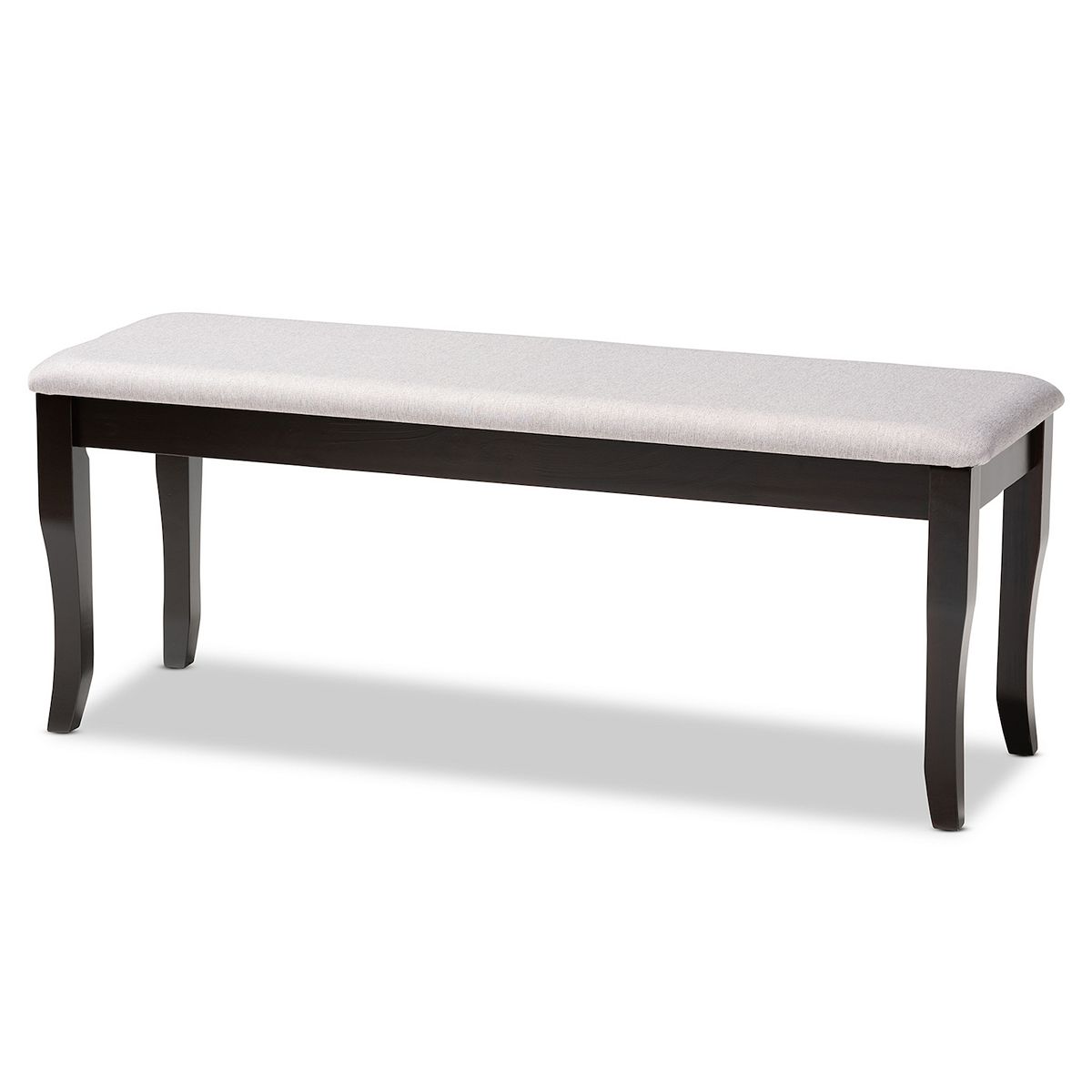 Andor dining bench with dark wood frame and light upholstered seat