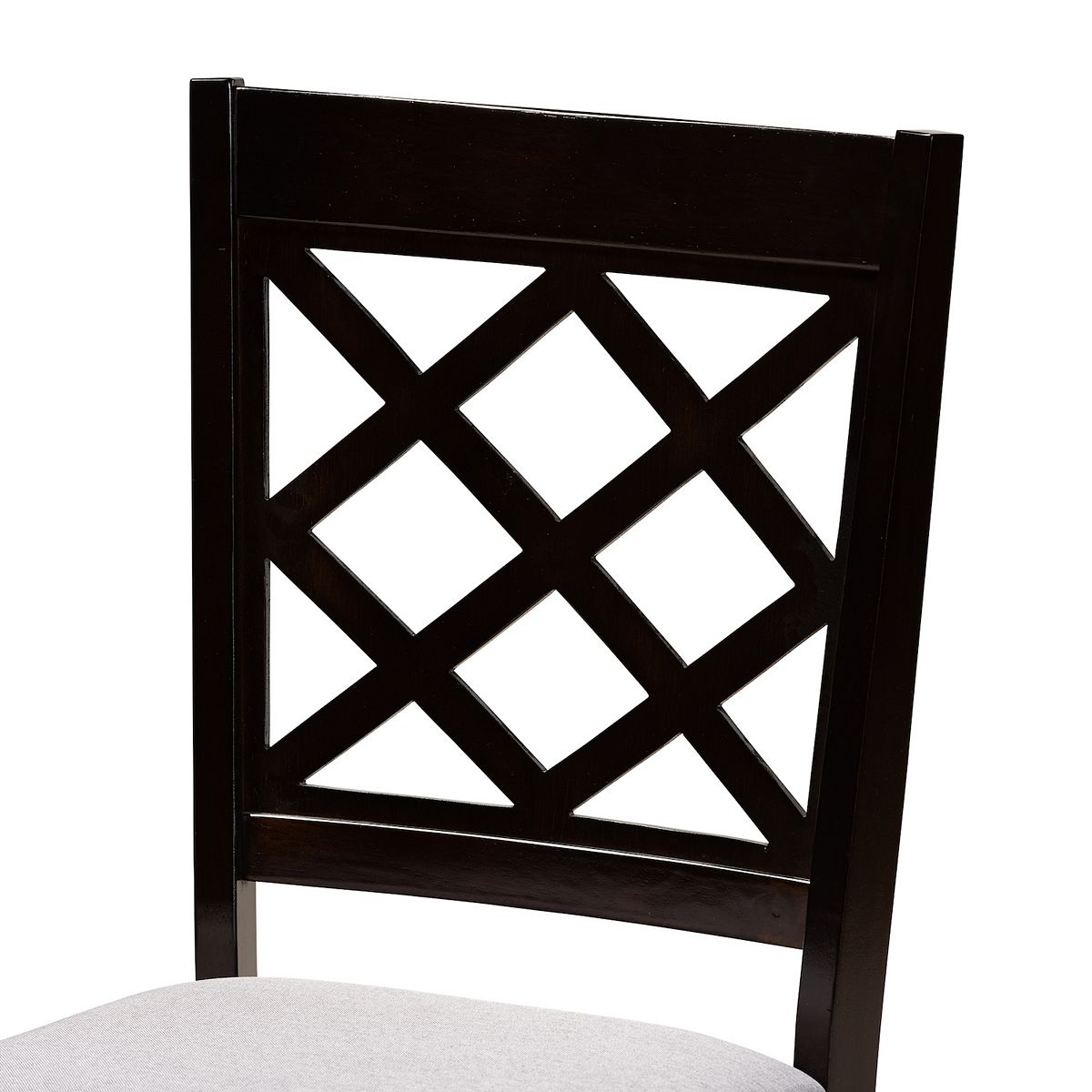 Andor dining chair back with dark geometric lattice pattern