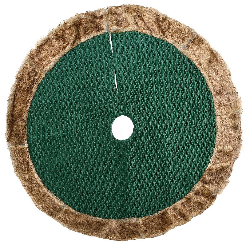 National Tree Company Quilted Faux Fur Trim Christmas Tree Skirt, Green