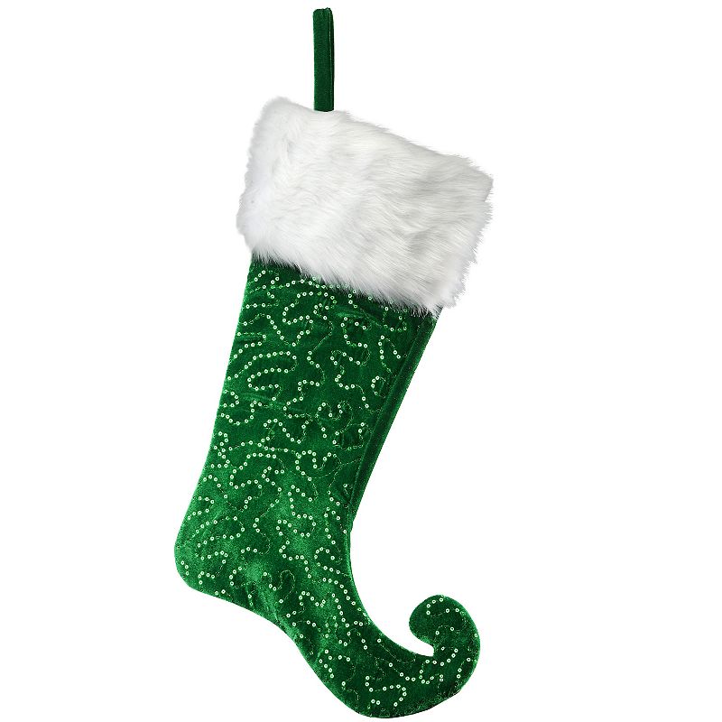 National Tree Company Jester Style Green Sequin Christmas Stocking