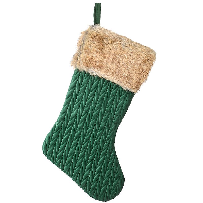 National Tree Company Quilted Faux Fur Trim Christmas Stocking, Green