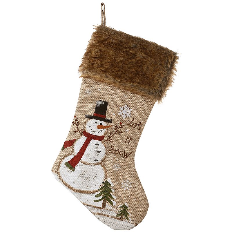 National Tree Company Alpine Snowman Faux Fur Trim Christmas Stocking, Brow