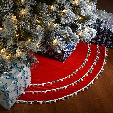 National Tree Company Pom Poms Velvet Christmas Tree Skirt