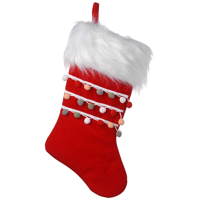 National Tree Company Velvet Faux Fur Christmas Stocking, Red