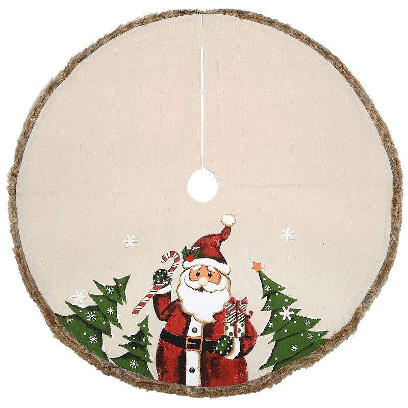 National Tree Company Santa Evergreens Christmas Tree Skirt, White