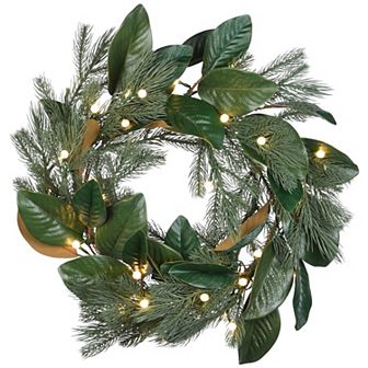 National Tree Company LED Artificial Magnolia Pine Wreath