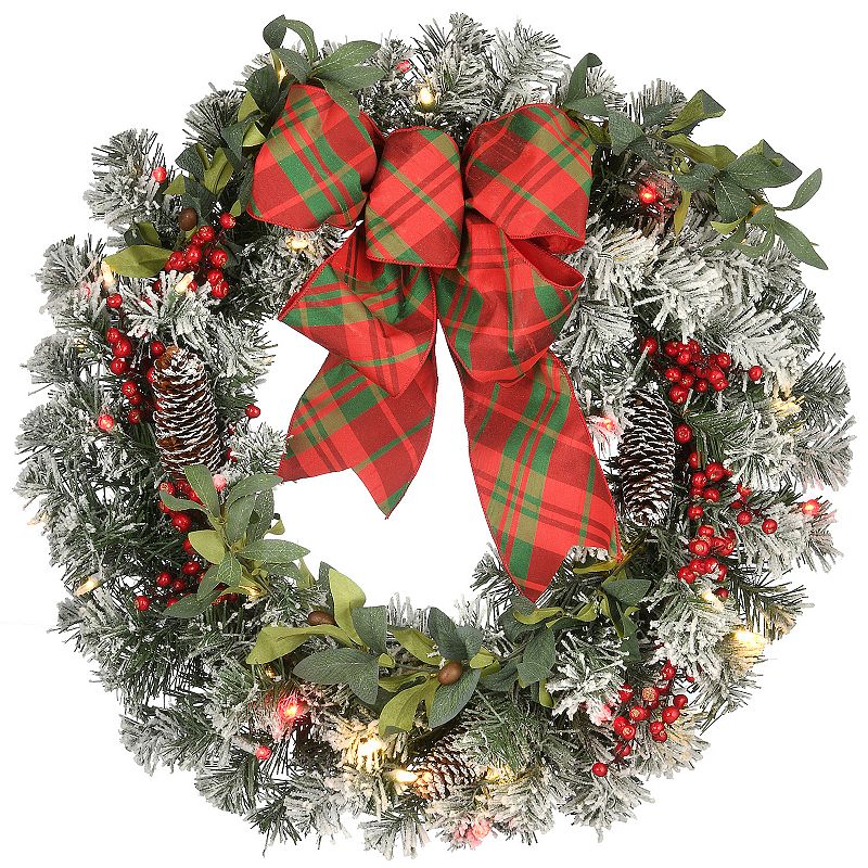 National Tree Company LED Artificial Snowy Wreath, Green