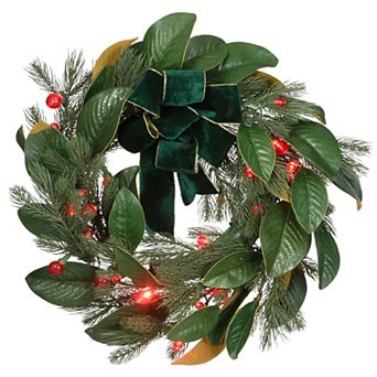 National Tree Company LED Artificial Magnolia Mix Pine Wreath
