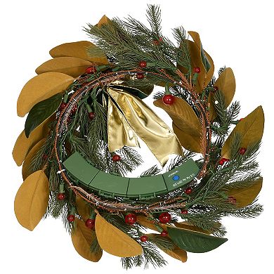 National Tree Company LED Artificial Magnolia Mix Pine Wreath