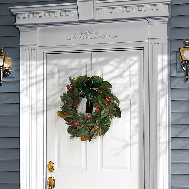 National Tree Company LED Artificial Magnolia Mix Pine Wreath
