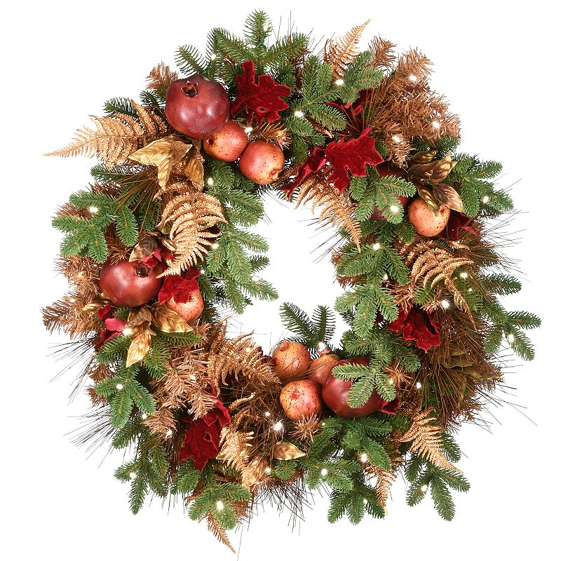 National Tree Company LED Artificial Apple Christmas Wreath, Brown
