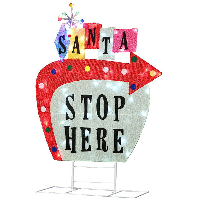 National Tree Company 50" LED Pre-Lit 'Santa Stop Here' Vintage Vegas Christmas Novelty Sculpture Light