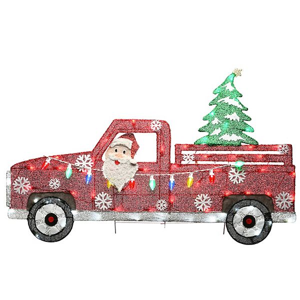 National Tree Company 27 in. Pre-Lit Santa in Red Truck